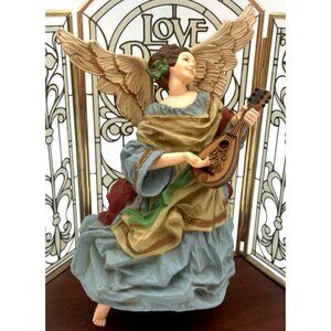 Vintage Hallmark Heavenly Minstrel Mandolin Stained Glass-Look Holiday Decoratio
